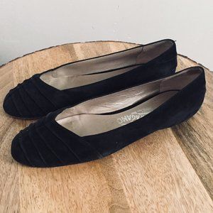 Salvatore Ferragamo Black Suede Leather Flats Size 7.5